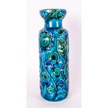 West German Bulb Top Column Vase, thickly tubelined design of stylised flowers and leaves, in shades