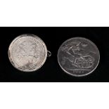 English / Victoria Silver Crown Date 1891. Swedish King Oscar II Silver Mounted Coin.