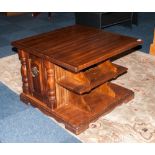 Cherrywood Low Table/Coffee Table with open shelf segments for books with side cupboards. 27x27''