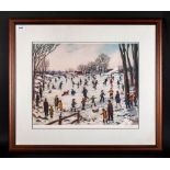 Tom Dodson Pencil Signed Limited Edition Colour Print Titled 'Ice Skating In The Park' fine art