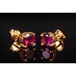 Rhodolite Garnet Stud Earrings, round cut solitaires of the rich red, blackcurrant and deep pink