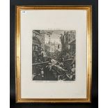 Framed Print Of Ginhane Black & White Engraving After William Hogarth 30x22''