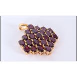 Burgundy Red Garnet Large Cluster Pendant, 23 oval cut deep, rich red garnets, with flashes of