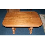 Reproduction Pine Coffee Table In The Continental Style On Four Turned Legs & An Unusual Cross