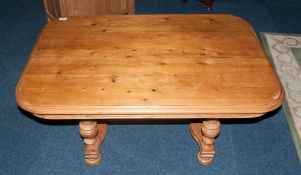 Reproduction Pine Coffee Table In The Continental Style On Four Turned Legs & An Unusual Cross