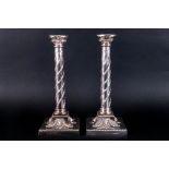 Elkington & Co Very Fine Pair of Silver Plated Candlesticks, Raised on Square Sloped Bases with Rams