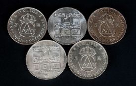 Swedish King Gustaf - Silver 5 Kroner Crowns, Dates 1952 ( 3 ) In Total + 2 Silver Austrian Winter