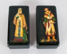 A Pair Of Extremely Fine Quality Authentic Russian Lacquer Table Boxes Hand painted with infinite