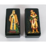 A Pair Of Extremely Fine Quality Authentic Russian Lacquer Table Boxes Hand painted with infinite