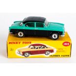 Dinky Toys No 165 Humber Hawk Diecast Model. Green/Black Body, Blue Hubs. Red And Yellow Picture