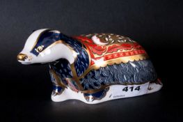 Royal Crown Derby Paperweight, Exclusive for Collectors Guild Moonlight Badger. Gold Stopper, 6