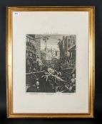 Framed Print Of Ginhane Black & White Engraving After William Hogarth 30x22''