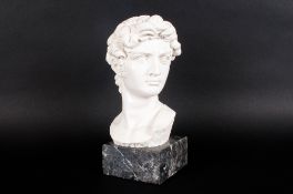 A Classical Style Resin and Marble Bust of a Nobleman of Rome. Signed G. Coruzi. 8.5 Inches High.