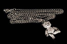 Swarovski Teddy Bear Pendant, studded with white crystals and with articulated head, arms and