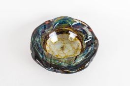 Mdina - Art Glass Variegated Bowl In Green, Brown and Blue Colour way. c.1970's. Mdina Inscribed