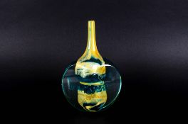 Mdina Art Glass Variegated Fish Vase, with Blue, Green and Amber Colour way. c1970's.  Stands 7.5