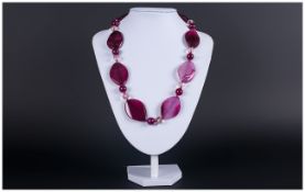Magenta Agate Necklace, the large, twisted oval, smooth agate stones with striations and shading