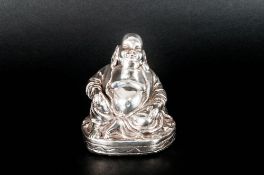 Antique Chinese Silver Budda Figure In a Sitting Position. Marked 925 - + other Marks - Cannot Read.
