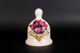 Moorcroft 1985 Year Bell ' Clematis ' Design on Cream Ground. 4.5 Inches High.