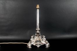 Elkington & Co Very Fine Silver Plated Lamp Base. c.1870's/1880's. The Fluted Central Columnar