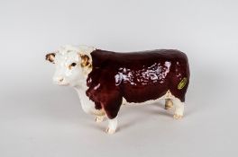 Beswick Animal Figure ' Hereford Champions Bull ' Model Num.1363A. Horns Protrude From Ears.