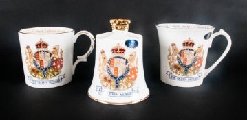 Aynsley China Three Pieces Queen Mother Commemorative 80th Birthday Mug and 90th Birthday Tankard