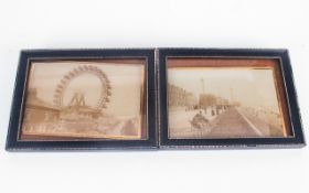 Two Antique Photographic Prints on Glass of Old Blackpool. c.1900's. Showing The Old Ferries Wheel