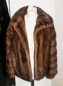 Ladies Mid Brown Mink Jacket, fully lined, collar with revers, slit pockets, hook & loop fastening