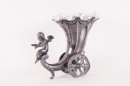 WMF Art Nouveau Cornucopia Figural Centrepiece/Vase, c1910 Silvered Metal, Depicting A Winged Cherub