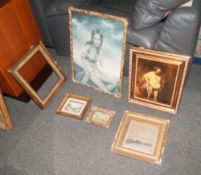 Collection Of Paintings & Frames Including Watercolour in Victorian Frame, 9'' square, Print In