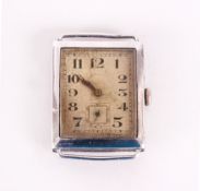 1930's Silver Rectangle Shaped Princes Style Watch Case. 1.5 Inches High. Requires Leather Strap.