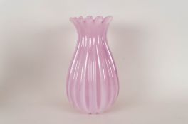 Seguso Pink Glass Alabaster Lobed Vase. 10 inches high, Mid 20thC,