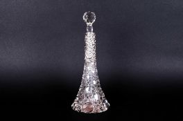 Edwardian Silver & Cut Glass Perfume Bottle, of tapered form. Hallmark Birmingham 1903. Stands 9''