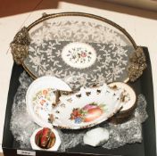 Miscellaneous Collection Comprising Aynsley Cigarette Lighter and Ashtray, German Pierced Comport,