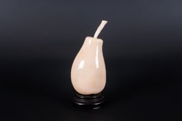 Japanese Fine Late 19th Century Carved Ivory Fruit - In The Form of a Pear with Stand. Height 4.5
