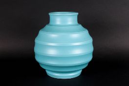 Wedgwood Keith Murray Turquoise Ground Globular Shaped Vase With Concentric Rings, Stamped ''K.M''