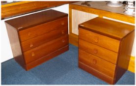 Set Of 3 Stag Chests Of Drawers In Teak With Wooden Knobs, All 25 Inches High, 2 At 32 x 17 Inches