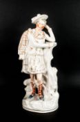 Staffordshire Mid 19th Century Scottish Figure, Dressed In Full Scottish Kit, Holding a Staff In His