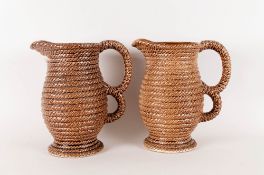 Govancroft Glasgow. Pair of Majolica Brown Rope Pottery Jugs, 10 inches high.