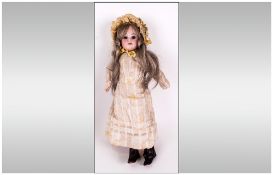Armand Marseille Bisque Headed Doll with Brown Sleeping Eyes, Blonde Wig and Composition Body with