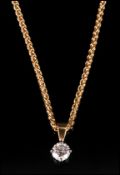 Round Modern Brilliant Cut Diamond, Set In A 18ct Yellow Gold Pendant Mount, Suspended On A 18ct