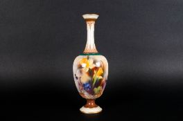 Royal Worcester Hadley Ware Hand Painted Irises Decorated Specimen Vase. Date 1893. 7.25 Inches