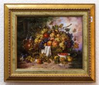 Elia Josza Hungarian Artist Born 1920's ' Stillife ' Study of Fruit In a Basket, Flagon - Fallen