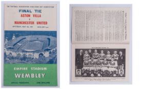 Cup Final Programme for Aston Villa v Manchester United. Saturday May 4th 1957, Kick Off 3pm at