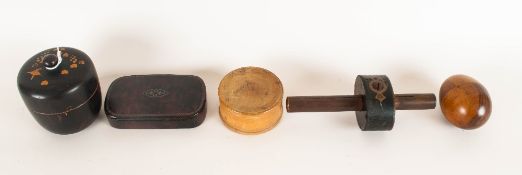 Woodworkers Wooden Scribe Together With A Treen Nest Of Eggs And 3 Treen Lidded Boxes