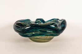 Mdina Art Glass Bowl with Variegated Colour way Blue, Green and Amber. c.1970's. 6.75 Inches Wide.