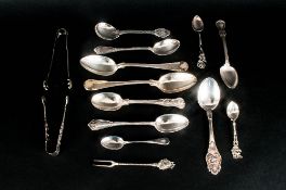 A Good Collection of Antique Swedish Silver Flatware - Spoons, Sugar-Tongs etc. All Hallmarked,