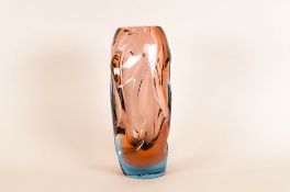 Murano - Heavy and Impressive Pink and Blue Sommerso Vase. c.1970's. Stands 11 Inches High. In