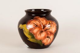 Moorcroft Modern Small Vase ' Coral Hibiscus ' on Chocolate Ground. Moorcroft Label to Base. 3