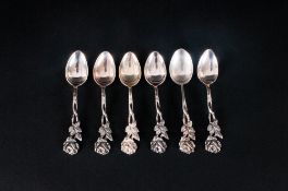 Swedish Ornate Set of Six Silver Floral Stemmed Tea Spoons with Swedish Silver Hallmarks. Date